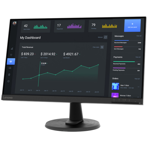 ⁦Lenovo C24-40 23.8" 1920 x 1080 pixels Full HD LED Black - שלוש שנות אחריות לנובו ישראל באתר לקוח⁩ – תמונה ⁦2⁩
