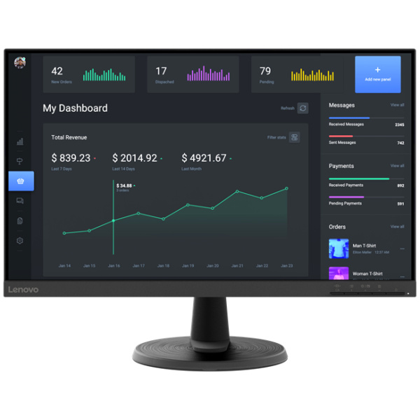 ⁦Lenovo C24-40 23.8" 1920 x 1080 pixels Full HD LED Black - שלוש שנות אחריות לנובו ישראל באתר לקוח⁩ – תמונה ⁦3⁩