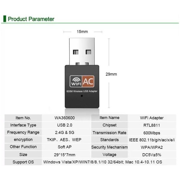 ⁦PCiT USB MINI WI-FI 600Mbs 2.4Ghz & 5Ghz⁩ – תמונה ⁦5⁩