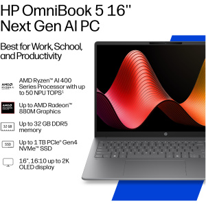 HP OmniBook 5 16-CG0775 AMD Ryzen™ AI 7 445 1TB SSD 24GB 16" (1920x1200) TOUCHSCREEN WIN11 GLACIER SILVER Backlit Keyboard
