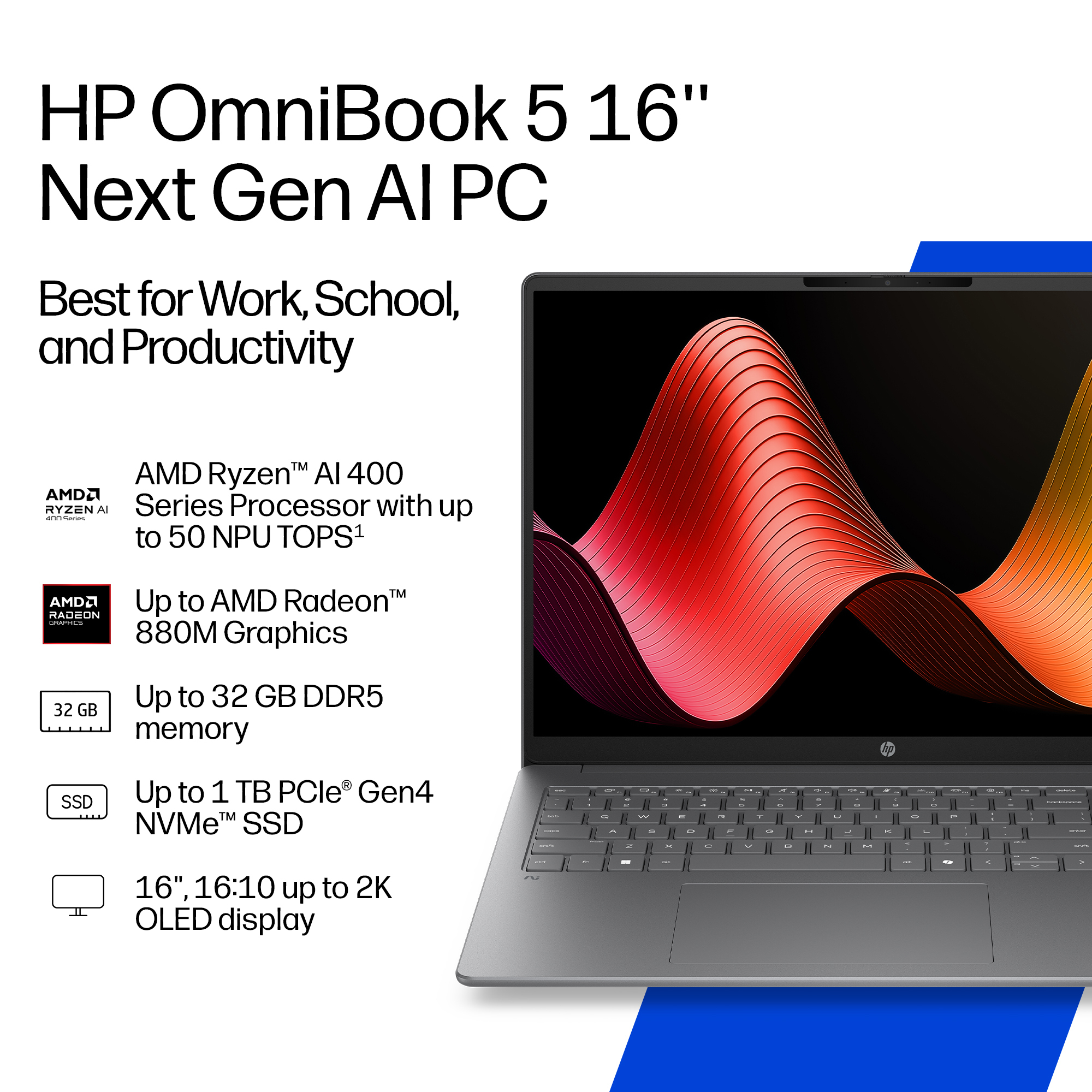 HP OmniBook 5 16-CG0775 AMD Ryzen™ AI 7 445 1TB SSD 24GB 16" (1920x1200) TOUCHSCREEN WIN11 GLACIER SILVER Backlit Keyboard