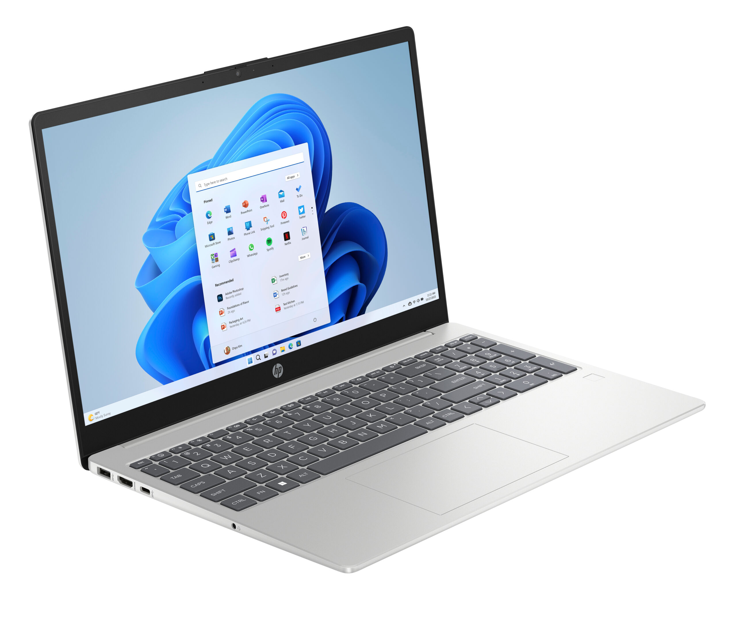 HP 15-FD0133 Core™ i3-N305 256GB SSD 8GB 15.6" (1920x1080) WIN11 NATURAL SILVER – תמונה 2