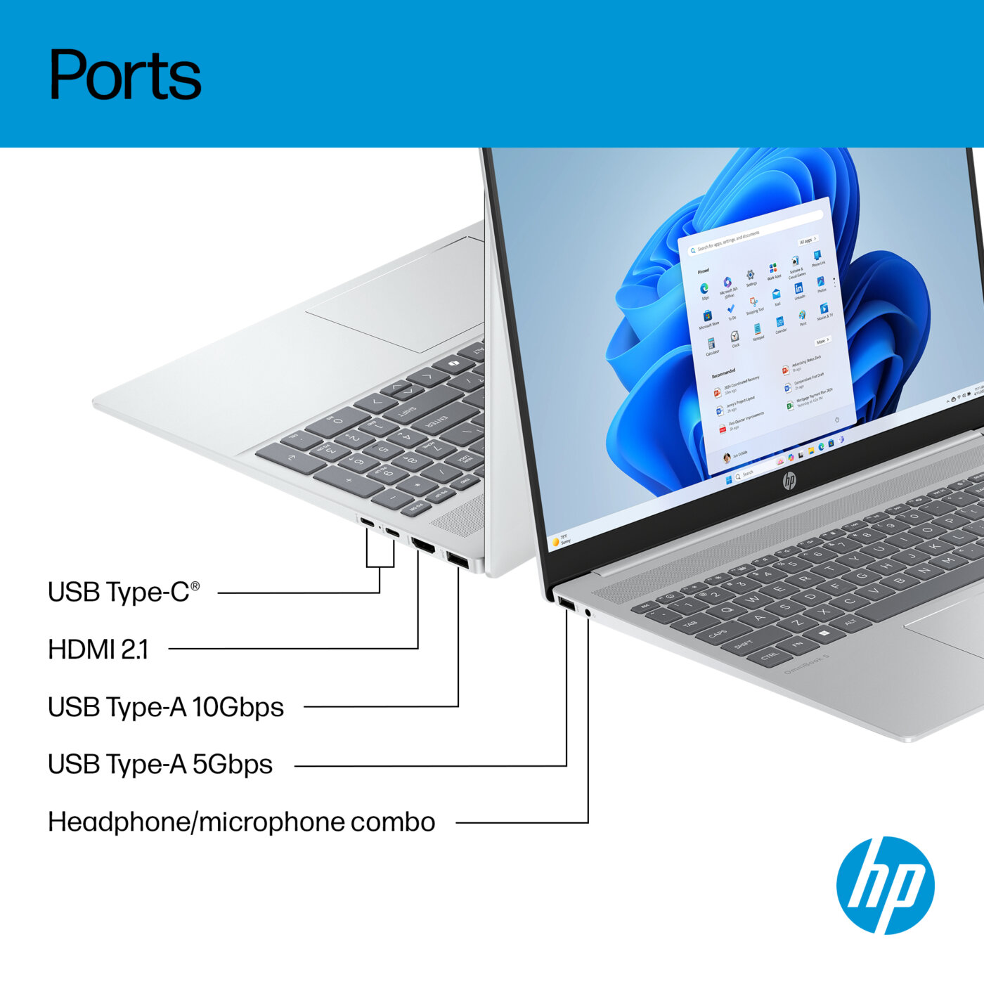 HP OmniBook 5 16-CD0079 Core™ Ultra 7 355 512GB SSD 16GB 16" (1920x1200) TOUCHSCREEN WIN11 METEOR SILVER Backlit Keyboard – תמונה 6