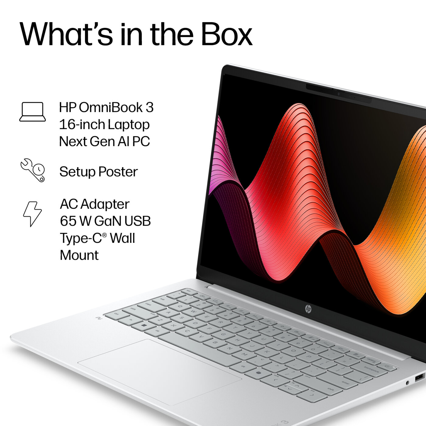 HP OmniBook 3 16-BZ0010 Snapdragon® X X1-26-100 AI 512GB SSD 16GB 16" (1920x1200) WIN11 MICA SILVER – תמונה 5