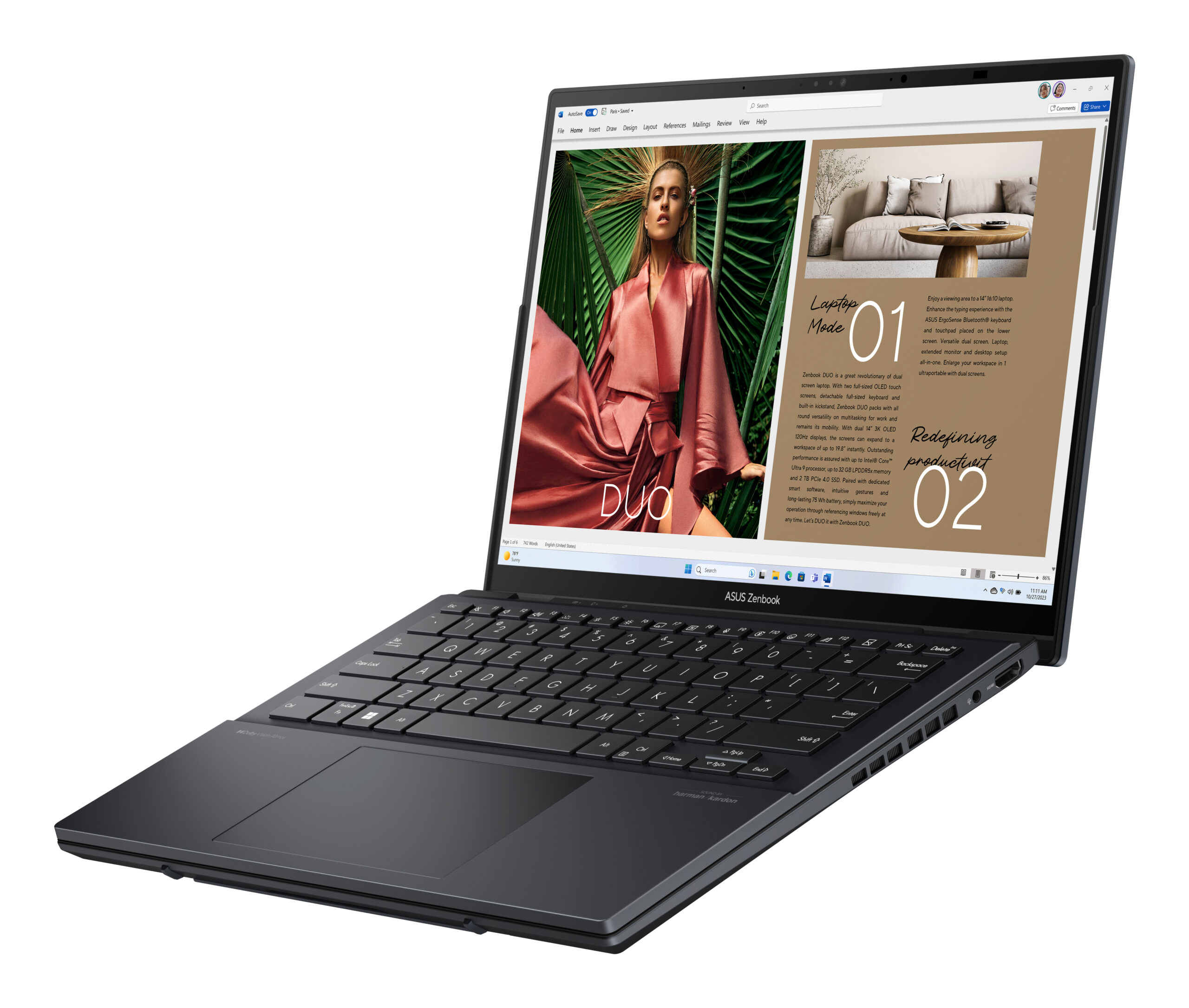 Asus ZenBook DUO UX8406CA-IS99T Core™ Ultra 9 285H 2TB SSD 32GB DUAL 14.5" (1920x1200) TOUCHSCREENS OLED WIN11 INKWELL GRAY Detacheable Backlit Keyboard – תמונה 4