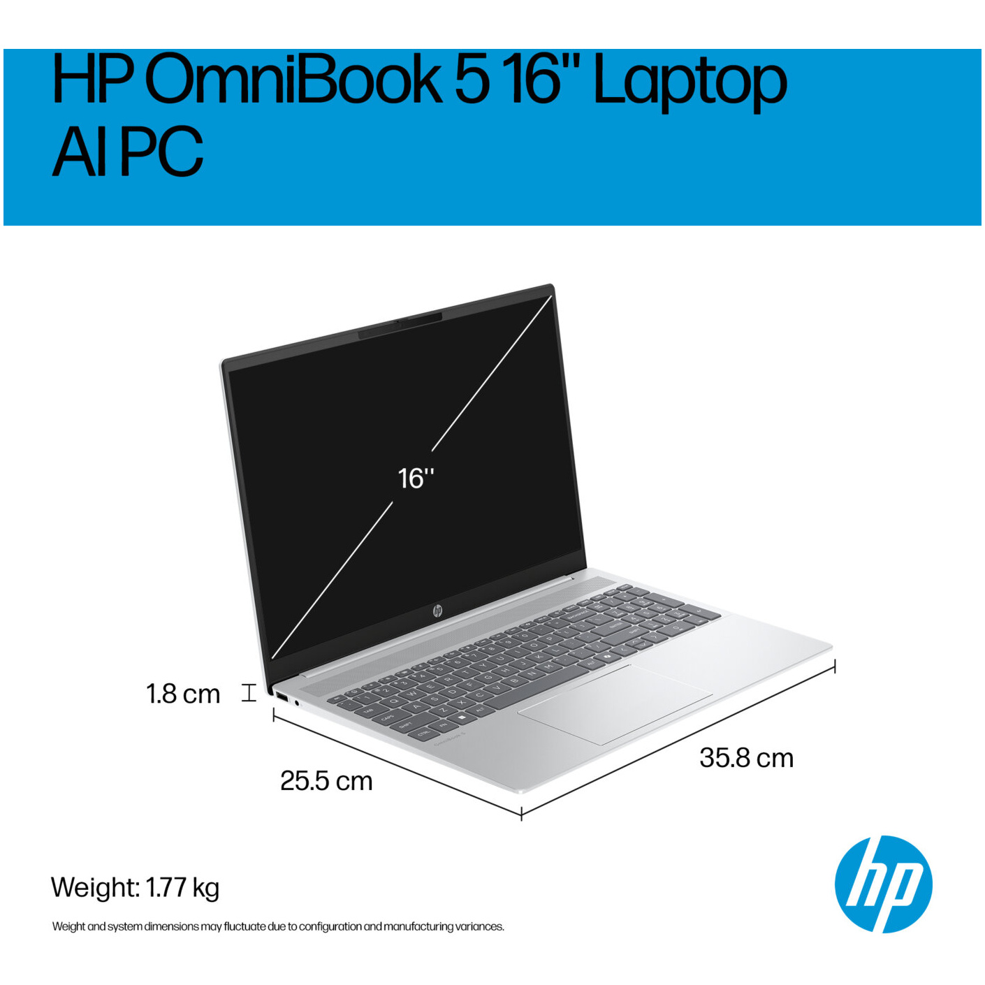 HP OmniBook 5 16-CD0070 Core™ Ultra 7 355 1TB SSD 16GB 16" (1920x1200) TOUCHSCREEN WIN11 METEOR SILVER ALUMINUM Backlit Keyboard – תמונה 4