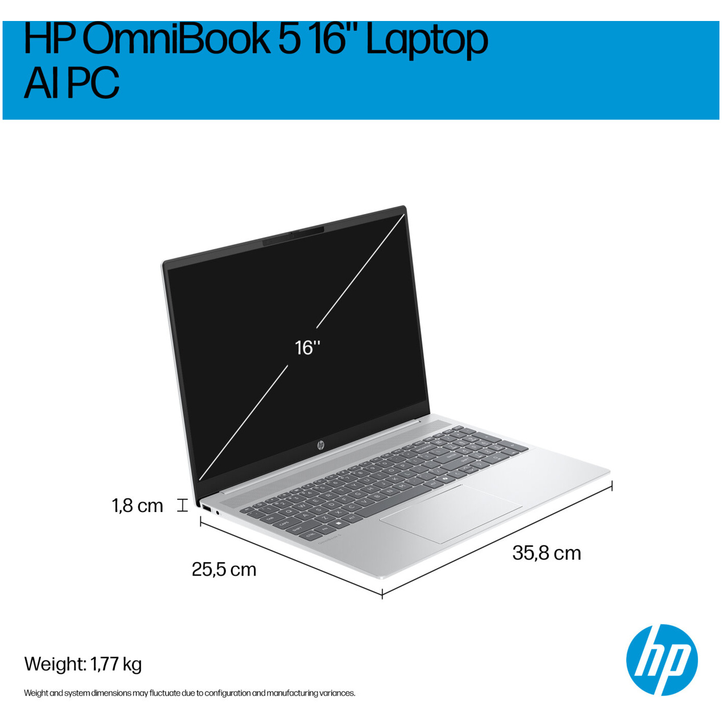 HP OmniBook 5 16-CD0070 Core™ Ultra 7 355 1TB SSD 16GB 16" (1920x1200) TOUCHSCREEN WIN11 METEOR SILVER ALUMINUM Backlit Keyboard – תמונה 7