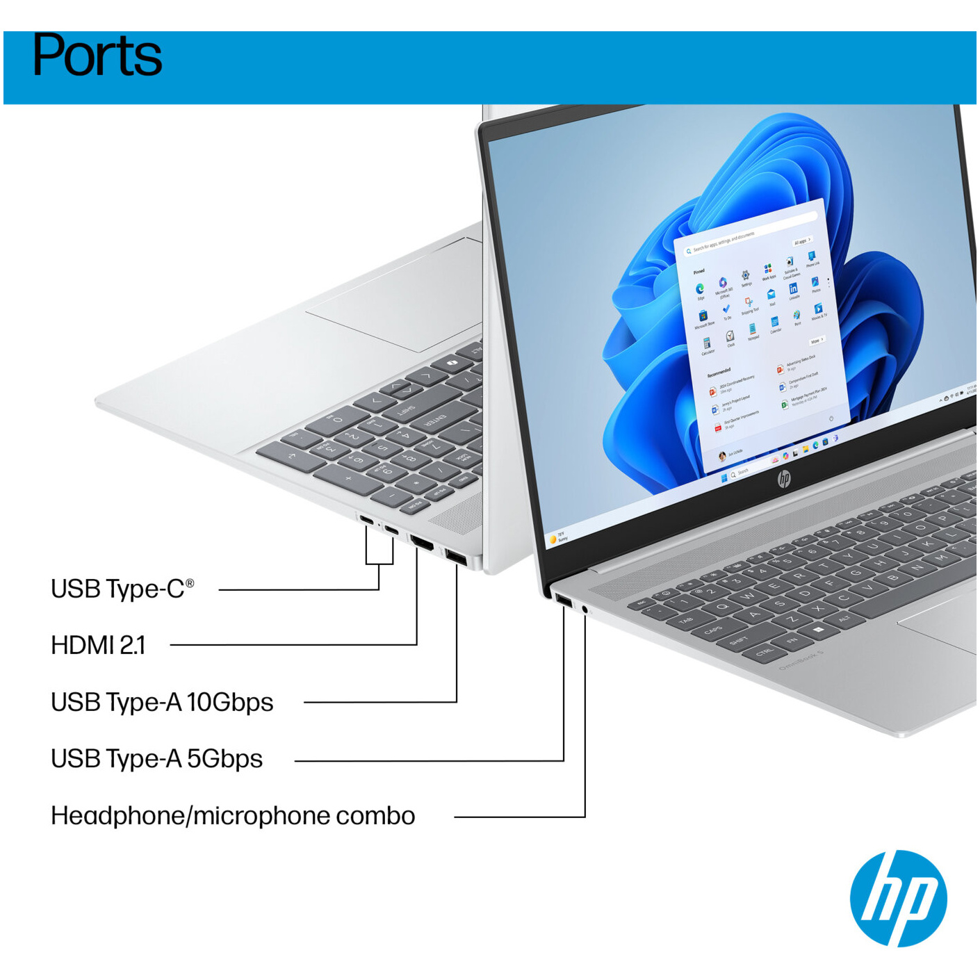 HP OmniBook 5 16-CD0070 Core™ Ultra 7 355 1TB SSD 16GB 16" (1920x1200) TOUCHSCREEN WIN11 METEOR SILVER ALUMINUM Backlit Keyboard – תמונה 5