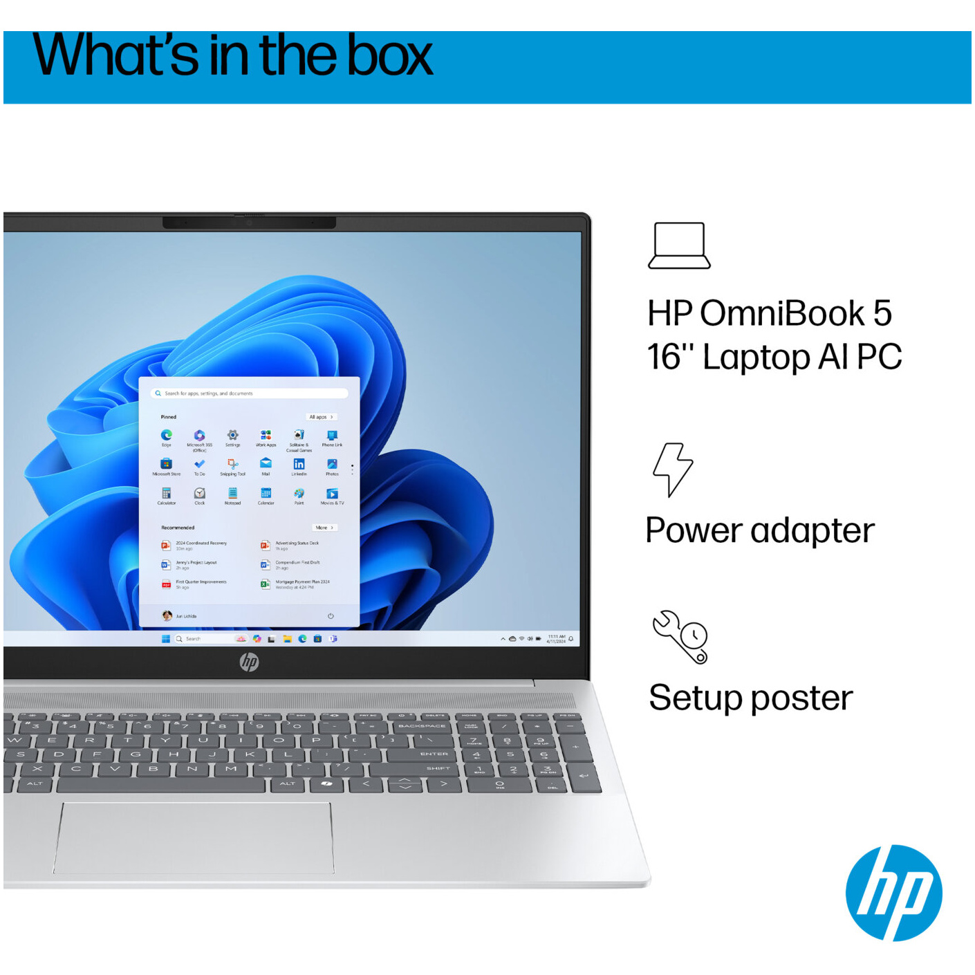 HP OmniBook 5 16-CD0070 Core™ Ultra 7 355 1TB SSD 16GB 16" (1920x1200) TOUCHSCREEN WIN11 METEOR SILVER ALUMINUM Backlit Keyboard – תמונה 6