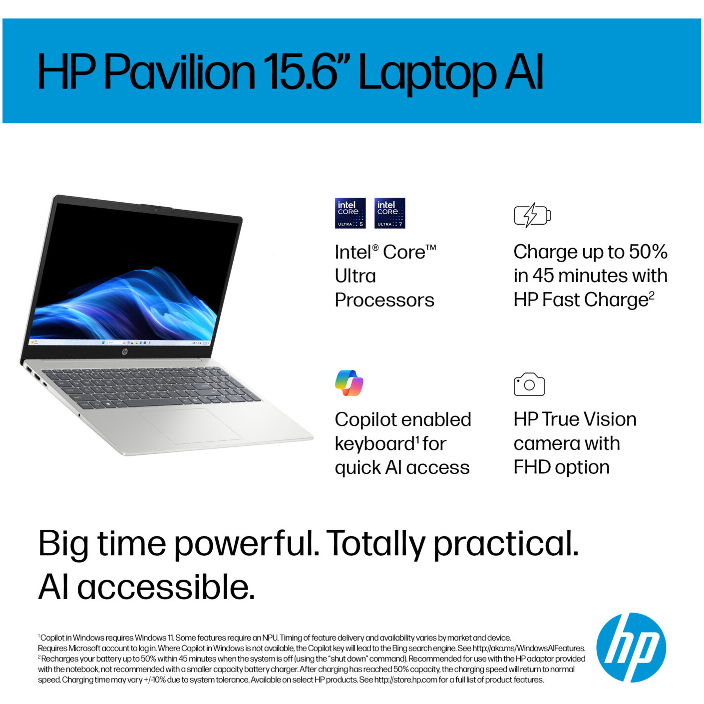 HP 15-FD2059 Core™ Ultra 5 225U 512GB SSD 8GB 15.6" (1920x1080) WIN11 NATURAL SILVER – תמונה 2