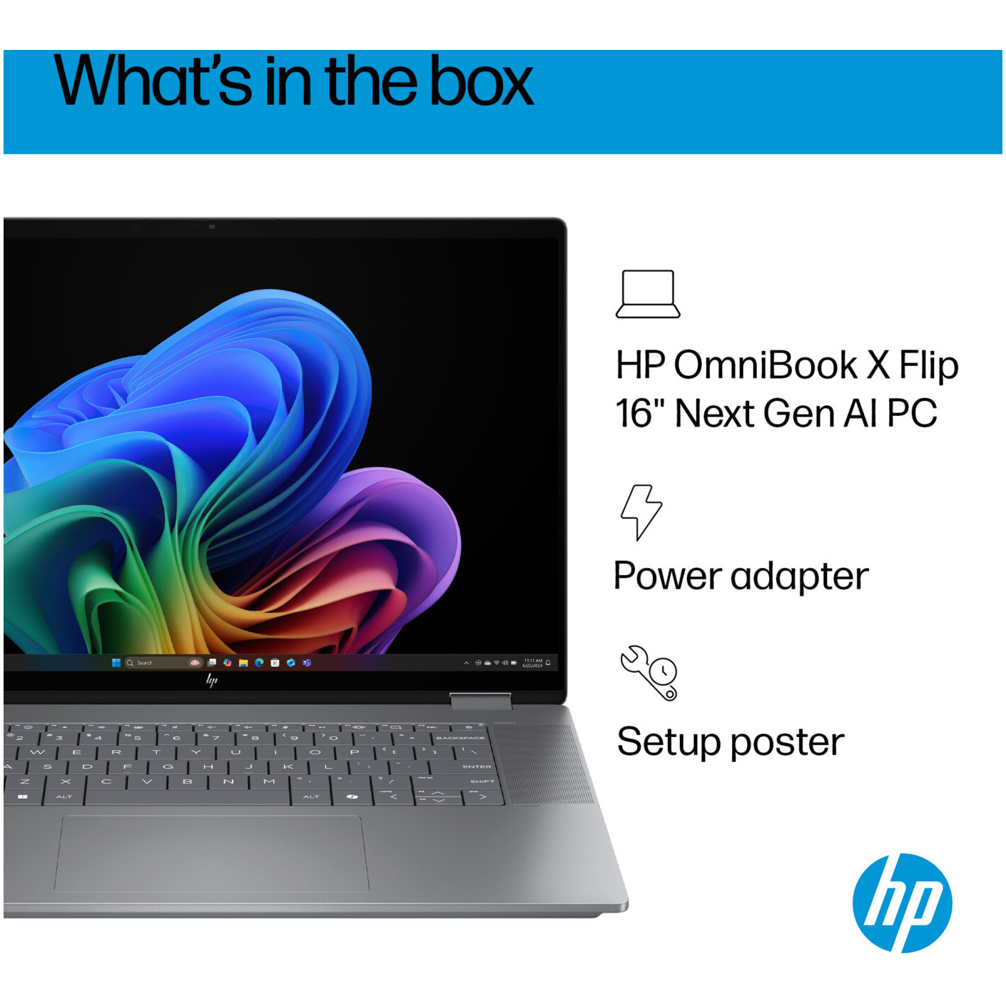 HP OmniBook X Flip 16-AR0033 AMD Ryzen™ AI 7 350 1TB SSD 24GB 16" (1920x1200) TOUCHSCREEN WIN11 METEOR SILVER Backlit Keyboard – תמונה 7