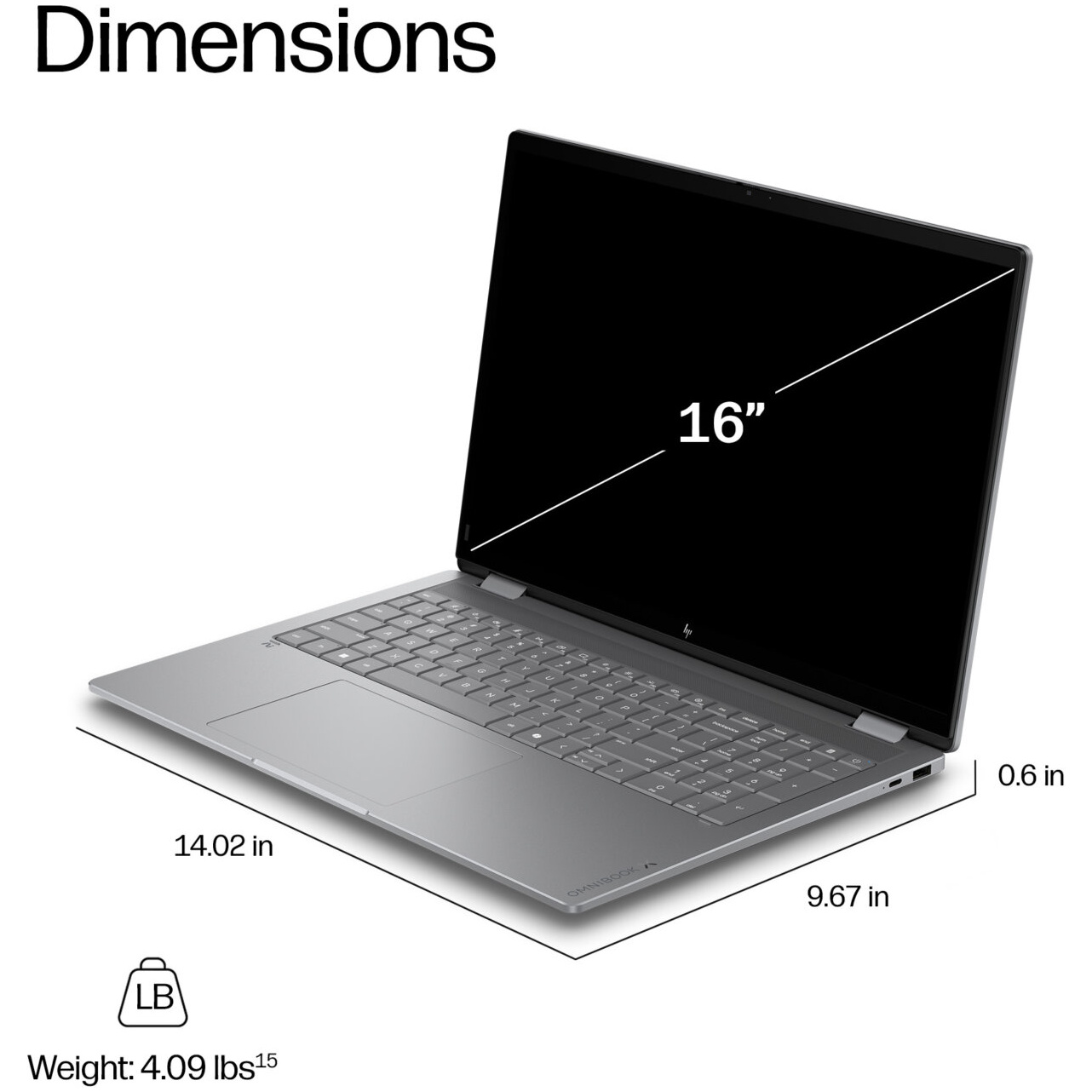 HP OmniBook X Flip 16-CC0003 2-IN-1 AMD Ryzen™ AI 5 430 512GB SSD 16GB 16" (1920x1200) TOUCHSCREEN WIN11 METEOR SILVER Backlit Keyboard – תמונה 6
